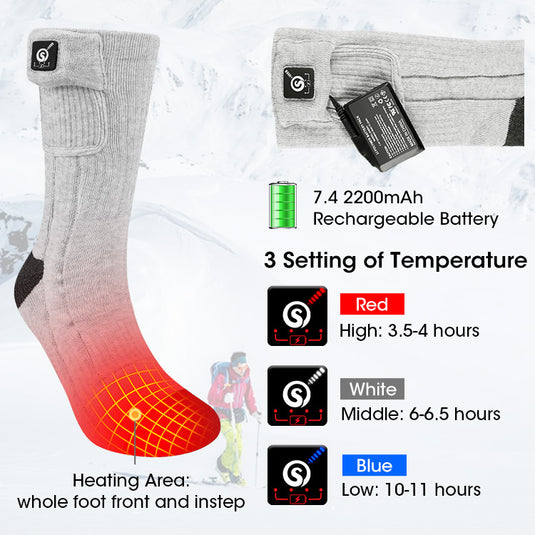 SNOW DEER Heated Socks, Rechargeable Electric Socks with 3 Heat Settings, 10 Hours Heating time Winter Foot Warmers with Large Capacity Batteries for Men/Women