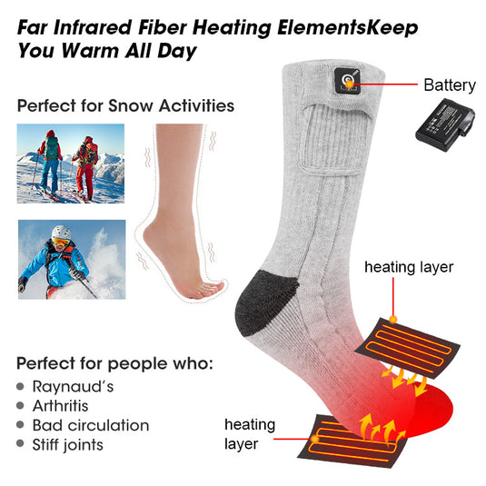 SNOW DEER Heated Socks, Rechargeable Electric Socks with 3 Heat Settings, 10 Hours Heating time Winter Foot Warmers with Large Capacity Batteries for Men/Women