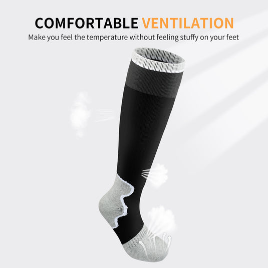 SNOW DEER Heated Socks for Men Women, 2200mAh Rechargeable Electric Heated Socks Foot Warmers 3 Heating Settings Winter Warm Thermo Sock with 2 Battery for Skiing Hiking Camping Running Fishing