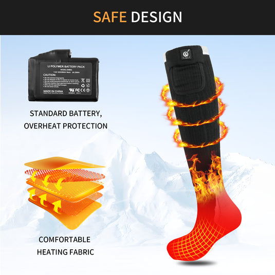 SNOW DEER Heated Socks for Men Women, 2200mAh Rechargeable Electric Heated Socks Foot Warmers 3 Heating Settings Winter Warm Thermo Sock with 2 Battery for Skiing Hiking Camping Running Fishing