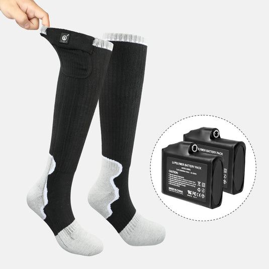 SNOW DEER Heated Socks for Men Women, 2200mAh Rechargeable Electric Heated Socks Foot Warmers 3 Heating Settings Winter Warm Thermo Sock with 2 Battery for Skiing Hiking Camping Running Fishing