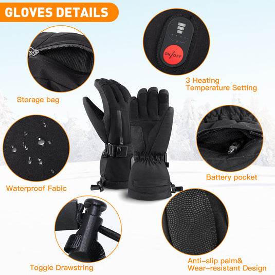 SNOW DEER Heated Gloves for Men & Women – 3 Heat Levels, Waterproof Windproof, Multi-Size for Skiing, Cycling, Hiking & Winter Outdoor Activities