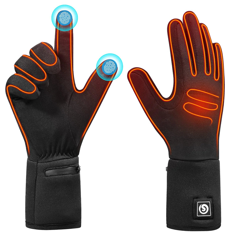 Load image into Gallery viewer, Snow Deer Heated Gloves, Battery Electric Heated Glove Liners for Men Women Ultra-Thin Hand Warmers Rechargeable Touchscreen Winter Gloves for Hiking Ski Riding Cycling, Black
