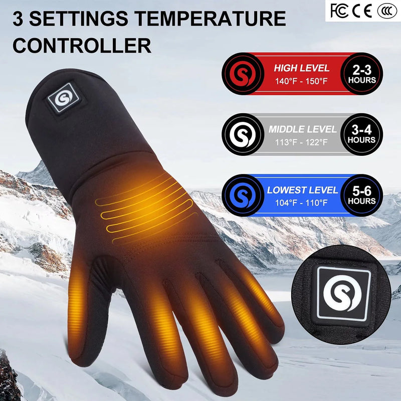 Load image into Gallery viewer, Snow Deer Heated Gloves, Battery Electric Heated Glove Liners for Men Women Ultra-Thin Hand Warmers Rechargeable Touchscreen Winter Gloves for Hiking Ski Riding Cycling, Black
