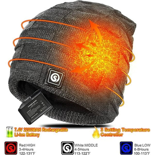 SNOW DEER Battery Heated Beanie Hat,Electric Rechargeable Warm Winter Heated Fleece Cap