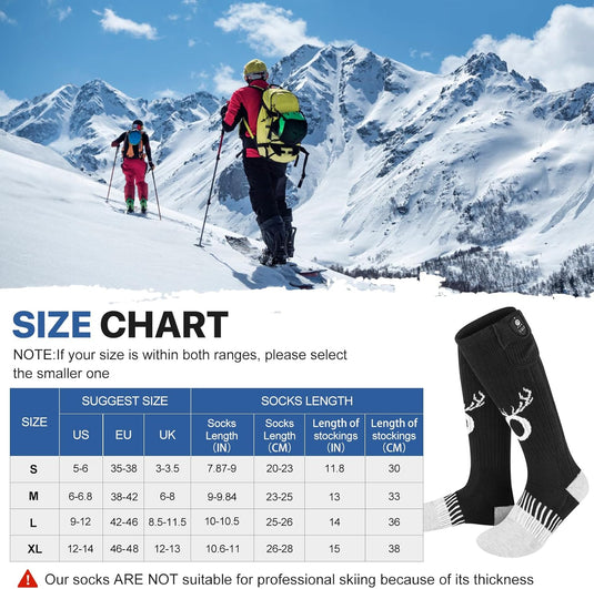 SNOW DEER Heated Socks for Men Women, App Control Rechargeable Electric Heating Warm Sock