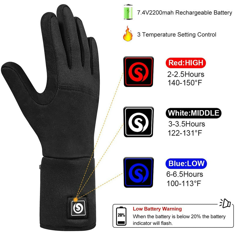 Load image into Gallery viewer, Snow Deer Heated Gloves, Battery Electric Heated Glove Liners for Men Women Ultra-Thin Hand Warmers Rechargeable Touchscreen Winter Gloves for Hiking Ski Riding Cycling, Black
