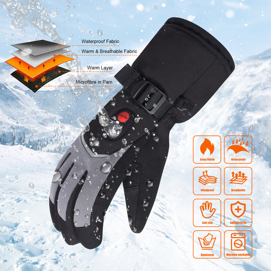 Snow Deer Gloves for Men Women, Rechargeable Electric Heated Gloves ,Heated Skiing Gloves and Snowboarding Gloves