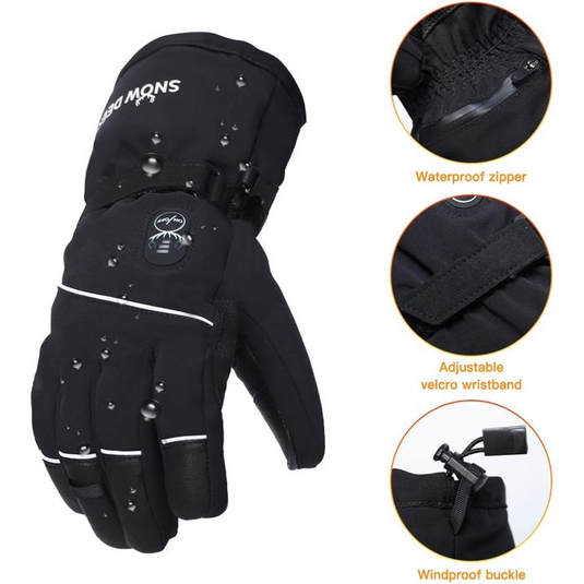 SNOW DEERElectric Heated Gloves, Waterproof & Windproof Ski Gloves with Rechargeable Battery & Touchscreen - Three Heat Settings for Cold Weather Snowboarding