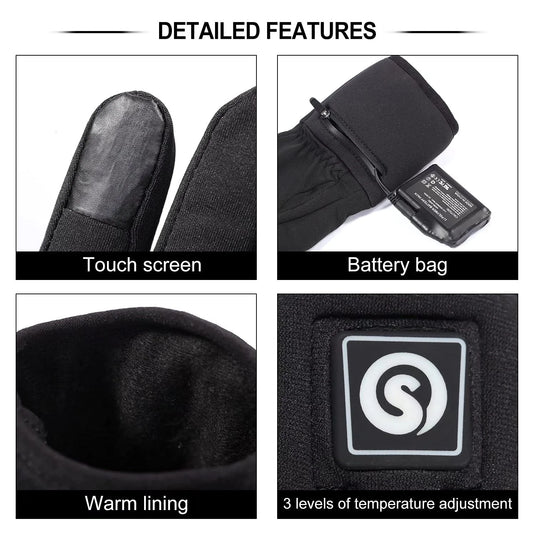 Snow Deer Heated Gloves, Battery Electric Heated Glove Liners for Men Women Ultra-Thin Hand Warmers Rechargeable Touchscreen Winter Gloves for Hiking Ski Riding Cycling, Black