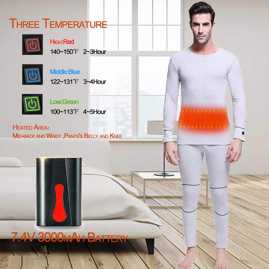 SNOW DEER Men's Heated Thermal Underwear Set - Rechargeable, 3 Heat Settings, Winter Warmth for Outdoor & Indoor